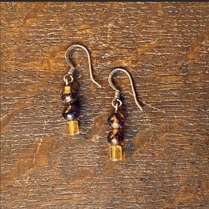 2/$20 Delicate amber and brown bead earrings